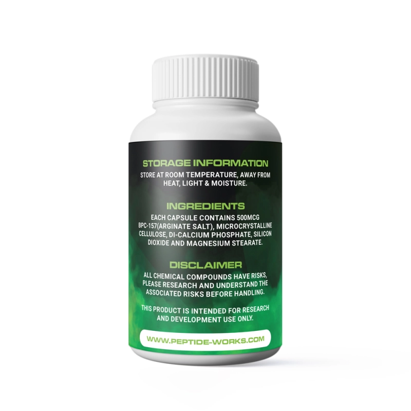 Buy BPC-157 Capsules 500mcg from Peptide Works (back label)